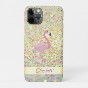 ピンクフラミンゴ グリッター ボケ コンフェティ iPhone 11 PROケース