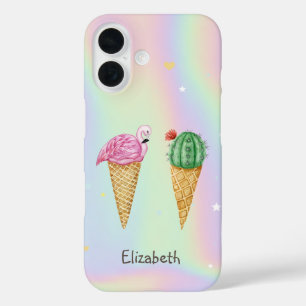 ピンクフラミンゴ サボテン ホログラム アイスクリーム iPhone 16ケース