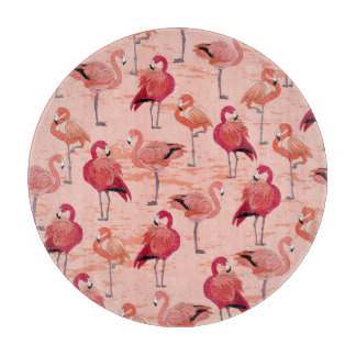 ピンクフラミンゴ：シームレストロピカルパターン カッティングボード