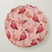 ピンクフラミンゴ：シームレストロピカルパターン ラウンドクッション (裏面)