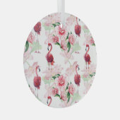 ピンクフラミンゴ：シームレスパターンエレガンス ガラスオーナメント (正面右)