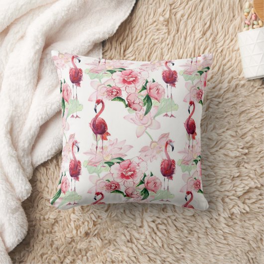ピンクフラミンゴ:シームレスパターンエレガンス クッション (ブランケット)