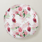 ピンクフラミンゴ：シームレスパターンエレガンス ラウンドクッション (裏面)