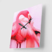 ピンクフラミンゴ スクエア壁時計 (傾斜)
