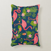 ピンクフラミンゴ:ターコイズストライプのヴィンテージ アクセントクッション (正面(垂直))