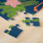 ピンクフラミンゴ:ターコイズストライプのヴィンテージ ジグソーパズル (側面)