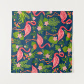 ピンクフラミンゴ：ターコイズストライプのヴィンテージ タペストリー (正面(横))