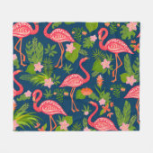 ピンクフラミンゴ:ターコイズストライプのヴィンテージ フリースブランケット (正面(横))