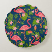 ピンクフラミンゴ:ターコイズストライプのヴィンテージ ラウンドクッション (裏面)