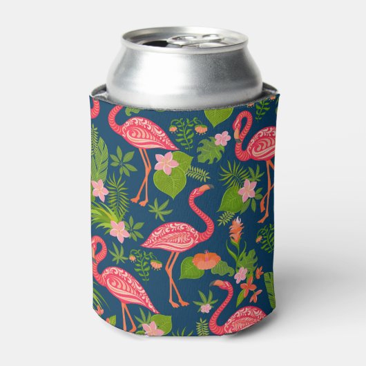 ピンクフラミンゴ：ターコイズストライプのヴィンテージ 缶クーラー (缶正面)