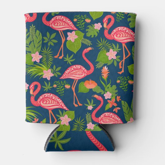 ピンクフラミンゴ:ターコイズストライプのヴィンテージ 缶クーラー (正面)