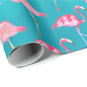 ピンクフラミンゴ&ターコイズブルーシー ラッピングペーパー (ロールコーナー)