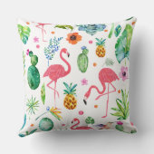 ピンクフラミンゴ&トロピカルサボテンの模様 クッション (裏面)