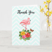ピンクフラミンゴ&トロピカルハイビスカスファンシーありがとう カード (黄色い花)