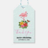 ピンクフラミンゴ&トロピカルハイビスカスファンシーありがとう ギフトタグ (正面)