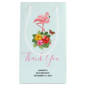 ピンクフラミンゴ&トロピカルハイビスカスファンシーありがとう スモールペーパーバッグ (正面)