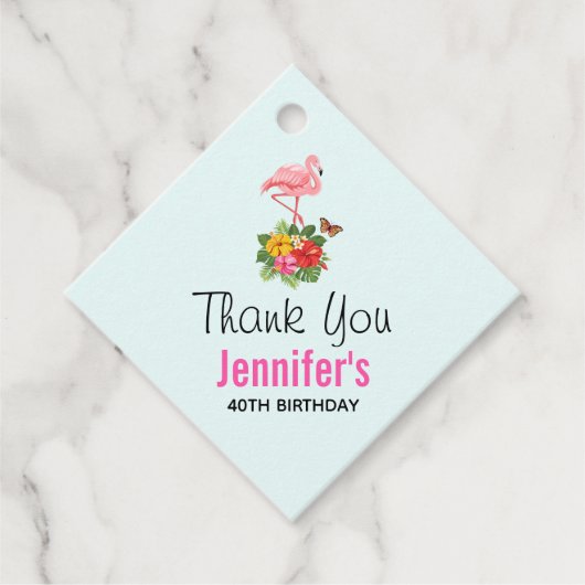 ピンクフラミンゴ&トロピカルハイビスカスファンシーありがとう フェイバータグ (正面)