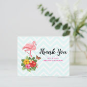 ピンクフラミンゴ&トロピカルハイビスカスファンシーありがとう ポストカード (スタンド正面)
