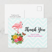 ピンクフラミンゴ&トロピカルハイビスカスファンシーありがとう ポストカード (正面/裏面)