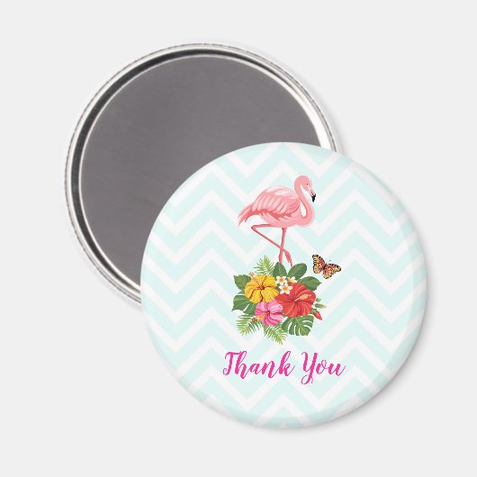 ピンクフラミンゴ&トロピカルハイビスカスファンシーありがとう マグネット (正面/裏面)