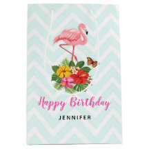 ピンクフラミンゴ&トロピカルハイビスカスファンシー誕生日