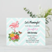 ピンクフラミンゴ&トロピカルハイビスカスファンシー誕生日 招待状 (スタンド正面)