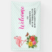 ピンクフラミンゴ&トロピカルハイビスカスファンシー誕生日 横断幕 (縦)