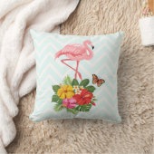 ピンクフラミンゴ&トロピカルハイビスカスファンシー クッション (ブランケット)