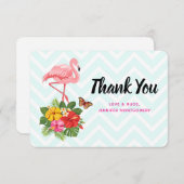 ピンクフラミンゴ&トロピカルハイビスカスファンシー サンキューカード (正面/裏面)