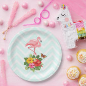 ピンクフラミンゴ&トロピカルハイビスカスファンシー ペーパープレート (パーティー)