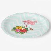 ピンクフラミンゴ&トロピカルハイビスカスファンシー ペーパープレート (アングル)