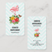ピンクフラミンゴ&トロピカルハイビスカスファンシー 名刺 (正面/裏面)