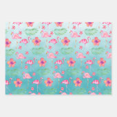 ピンクフラミンゴ&トロピカルピンクハイビスカスフラワー ラッピングペーパーシート (正面3)
