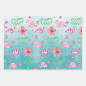 ピンクフラミンゴ&トロピカルピンクハイビスカスフラワー ラッピングペーパーシート (正面)