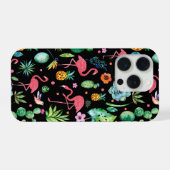 ピンクフラミンゴ、トロピカルフラワー、多肉植物 iPhoneケース (裏面横)