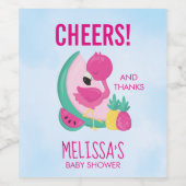 ピンクフラミンゴ&トロピカルフルーツ感謝していパーティー ワインラベル (シングルラベル)