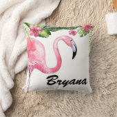 ピンクフラミンゴ&ハイビスカス熱帯フローラ夏 クッション (ブランケット)