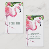 ピンクフラミンゴ&ハイビスカス熱帯フローラ 名刺 (正面/裏面)