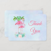 ピンクフラミンゴ&パームツリーベビーシャワー感謝してい 招待状 (正面/裏面)