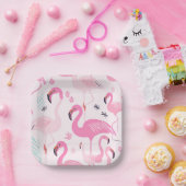 ピンクフラミンゴ ペーパープレート (パーティー)