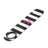 ピンクフラミンゴ,白黒ストライプのパーソナライズされた スピード栓抜き (正面アングル)