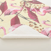 ピンクフラミンゴ、革のついたシームレスな熱帯パターン シェルパブランケット (3/4)