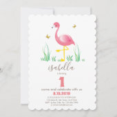 ピンクフラミンズガール1stバースデーカード 招待状 (正面)