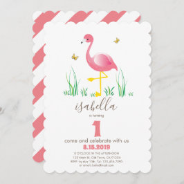 ピンクフラミンズガール1stバースデーカード 招待状