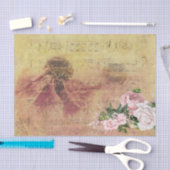 ピンクフラワーかわいらしデカップヴィンテージエフェメラ 薄葉紙 (クラフト)