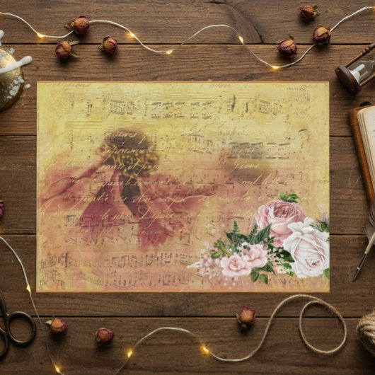 ピンクフラワーかわいらしデカップヴィンテージエフェメラ 薄葉紙