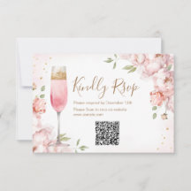 ピンクフラワーのブランチ&スパークリングシャワーのQR RSVPカード