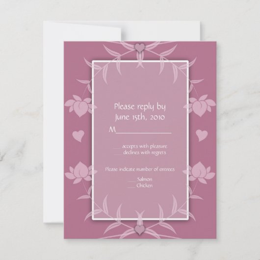 ピンクフラワーの結婚式の招待状 RSVPメモ 出欠カード (正面)