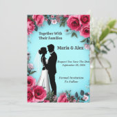 🌷 ピンクフラワーの結婚式コレクション 🌷 セーブザデート (スタンド正面)