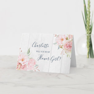 ピンクフラワーの結婚式フラワーガールプロポーザルカード サンキューカード